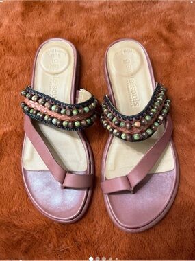 gentle souls Rose Pink Beaded Braided Slide Sandals